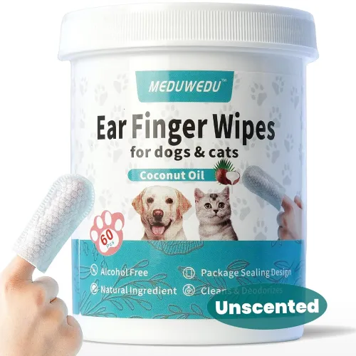 Image of MEDUWEDU Ear Cleaner Finger Wipes 60 Counts, Dog Ear Cleaner, Grooming Kit Care for Dogs and Cats, Soft & Easy Otic Clea
