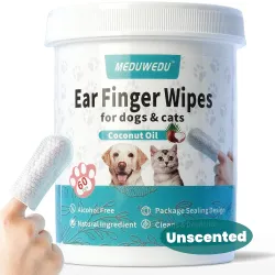 MEDUWEDU Ear Cleaner Finger Wipes 60 Counts, Dog Ear Cleaner, Grooming Kit Care for Dogs and Cats, Soft & Easy Otic Clea
