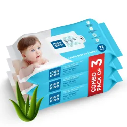 Mee Mee Baby Gentle Wet Wipes with Aloe Vera Extracts, 72 Wipes per Pack, Pack of 3, Soft & Gentle Cleansing for Babies