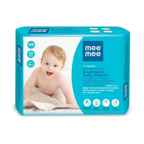 Image of Mee Mee Premium Breathable (NB) size Baby Taped Diapers 12Pcs for 0-1 Years