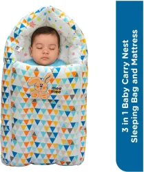 MeeMee 3 in 1 Baby Bed, Carry Nest Mattress, Soft Portable Bassinet for Newborn Infants Sleeping Bag (Multicolor)