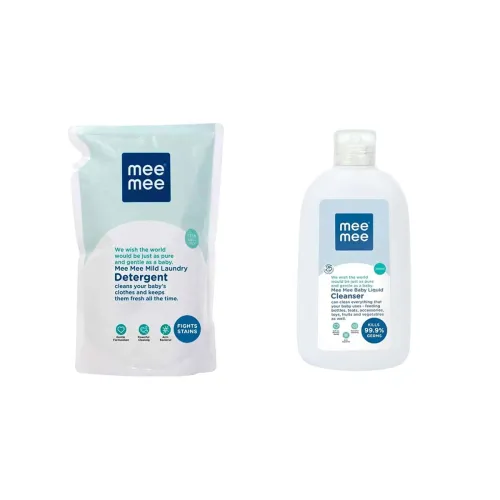 Image of Mee Mee Mild Baby Liquid Laundry Detergent Refill Pack, 1.2L & Anti-Bacterial Baby Liquid Cleanser (300ml) Combo