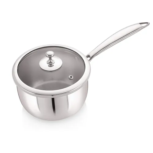 Image of Meera Triply Frying Pan Cum Sauce Pan with Glass Lid, 18 cm