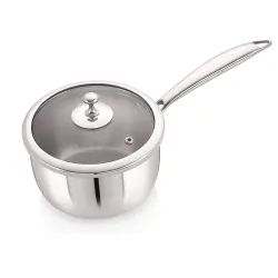 Meera Triply Frying Pan Cum Sauce Pan with Glass Lid, 18 cm
