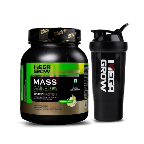 Image of Megagrow Mass Gainer Whey Protein Powder 1Kg | 384.5 Kcal Energy, 22.81g Protein, 9g Carbs | High-Calorie Muscle Mass Ga
