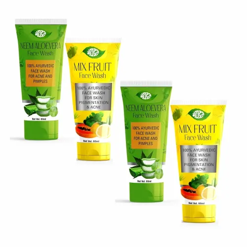 Image of Meghdoot Neem Aloevera Face Wash And Mix Fruit Face Wash Herbal Combo For Oily And Dry Skin Deep Cleansing And Glowing S
