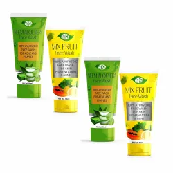 Meghdoot Neem Aloevera Face Wash And Mix Fruit Face Wash Herbal Combo For Oily And Dry Skin Deep Cleansing And Glowing Skin For Men And Women 60ml each (Pack of 2+2)