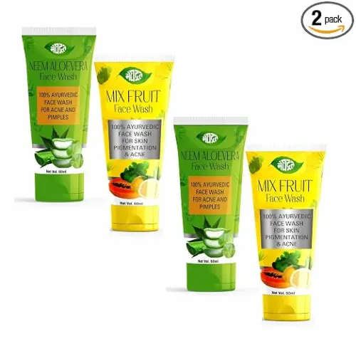 Image of Meghdoot Neem Aloevera and Mix Fruit Face Wash 60ml Pack of 4