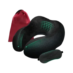 Trajectory Travel Neck Pillow Memory Foam Neck Pillow & Eye Shade (Black)