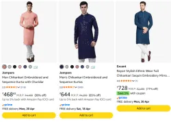 Men Chikankari Kurta with Churidar Set Upto 90% Discount