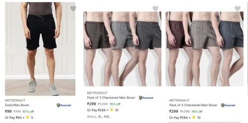 Image of Men Half Shorts Starting @ ₹99