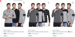 Men Hoodie & Tshirt Pack 3 Starting  @ ₹360