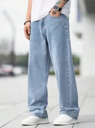 Men Loose Fit Mid Rise Light Blue Jeans