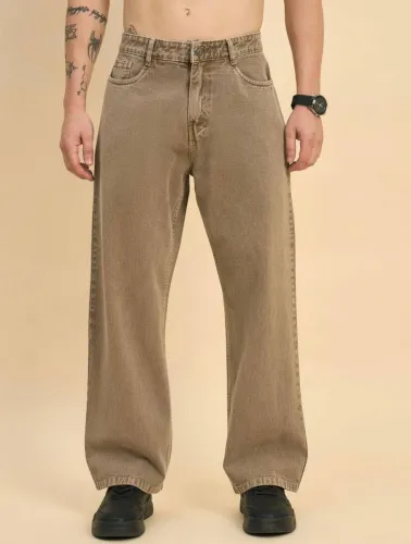 Image of RIFA Men Loose Fit Mid Rise Brown Jeans