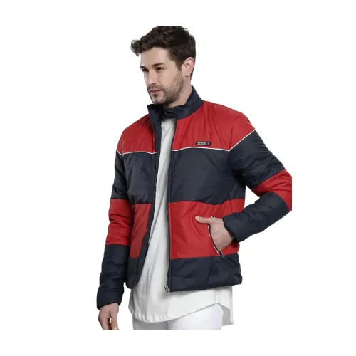 Image of The Indian Garage Co Men Navy Blue Slim Fit Colorblocked Puffer Jacket