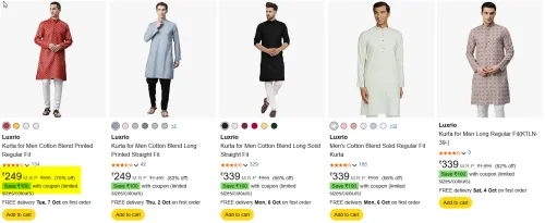 Image of Men's Cotton Printed Kurta Starting At ₹149 
