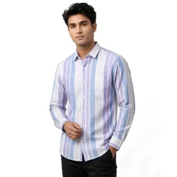 Men's Full Sleeve Striped Shirt | Spread Collar | Regular Fit | Casual Wear