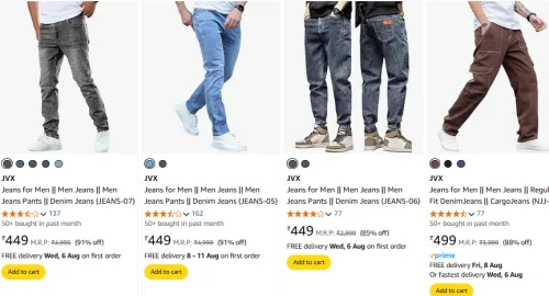 Image of men's jeans upto 90% Discount