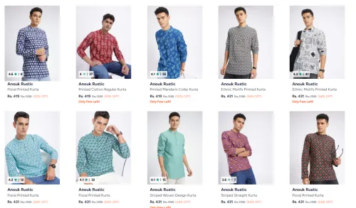 Image of Men's Kurta Minimum 65% Discount + Extra 50% Coupon Discount.