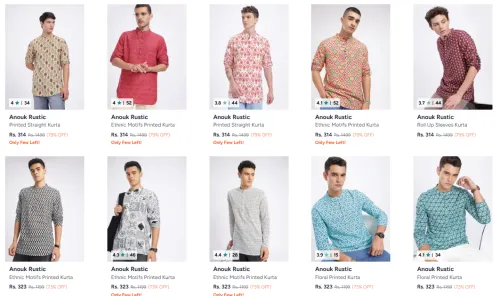 Image of Men,s Kurta Statring ₹188 Flat 40% Discount .