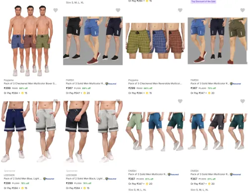 Image of Men’s Multicolor Regular Shorts – Pack of 3 Starting at Just ₹299