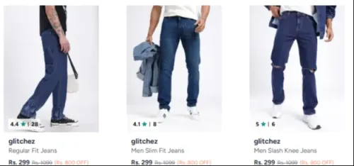 Image of men's regularfit jeans starting @ ₹ 299