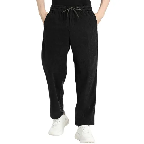 Image of Men's Self Design Corduroy Track Pants – Mid Rise, Flexi Waist, Ankle Length