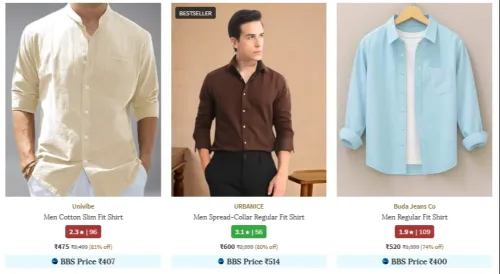 Image of men's slim fit shirts @ 81% discount 