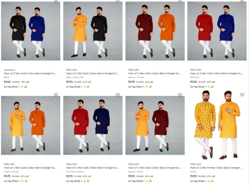 Image of Men’s Solid Cotton Blend Straight Kurtas Pack of 2 Starting at Just ₹370