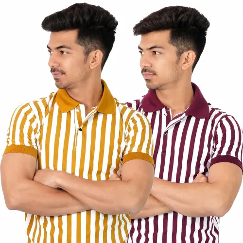 Image of Men's Striped Polo T-Shirt Pack of 2