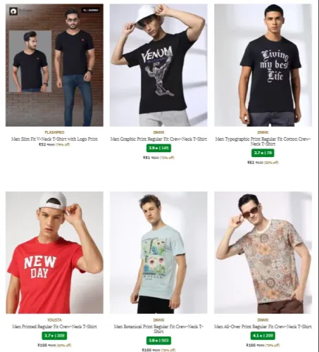 Image of Men's T-shirts Starting at ₹52