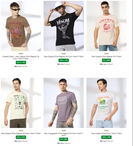 Image of Men's T-shirts Starting at ₹81