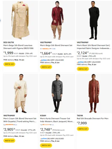 Image of Men Sherwani set Minimum 70% Discount