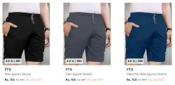 Men Shorts Starting @ ₹155