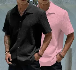 COMBRAIDED  Men Slim Fit Solid Cut Away Collar Casual Shirt (Pack of 2)