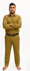 Dugubugu Men Straight Fit Khaki Cotton Blend Trousers