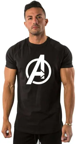 Image of Men Superhero Round Neck Pure Cotton Black T-Shirt