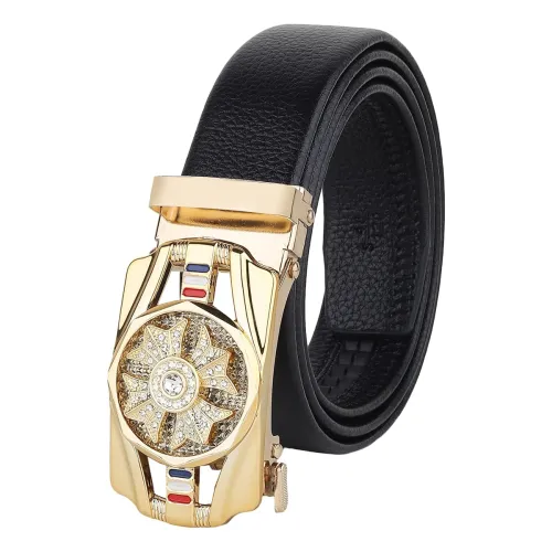 Image of Men's Black PU Leather Autolock Grip Belt, Automatic Adjustable Buckle