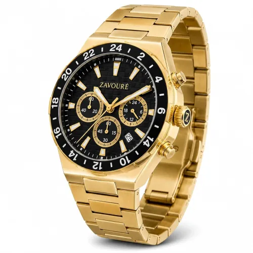 Image of Men's Chronograph Watch, Stainless Steel Case, Analog Display, Black, Round Dial, Water Resistant 30M