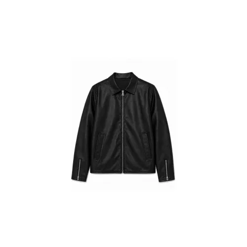 Image of Men's Classic Faux/Leather Jacket, Full Zip Casual Outwear with Shirt Collar