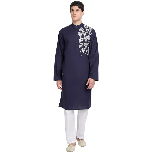 Image of Men's Cotton Embroidered Kurta Pyjama Set 