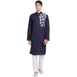 Mens Cotton Embroidered Kurta Pyjama Set 