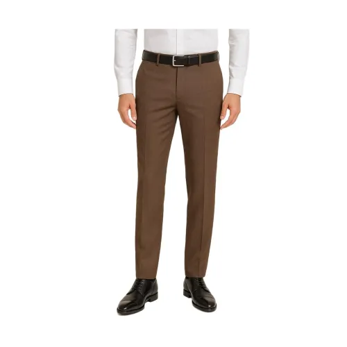 Image of Men's Formal Dress Trousers, Dark Brown, Flat Front Pants