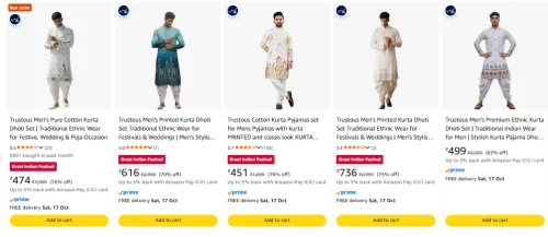 Image of Men's Dhoti Kurta Set upto 83% Discount