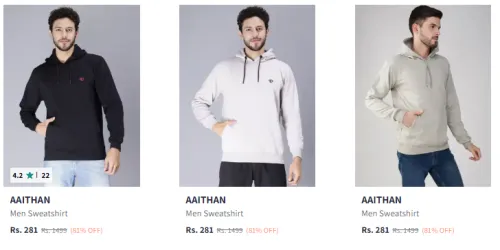 Image of Men's Hooded Sweatshirt @ Starting ₹281