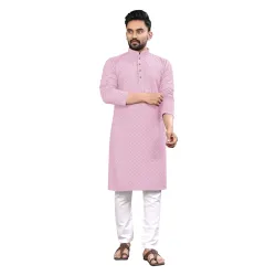 Mens Indian Ethnic Wear Straight Lucknowi Kurta