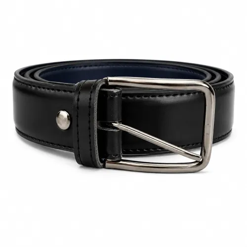 Image of Men's Leather Belt, Black with Silver-Tone Buckle