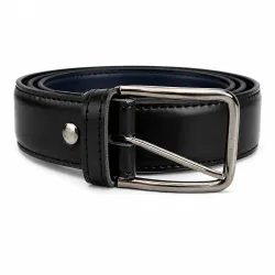 Mens Leather Belt, Black with Silver-Tone Buckle