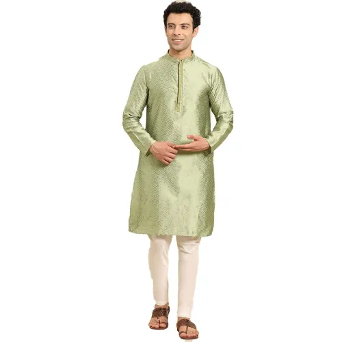 Image of Men's Navy Blue Cotton Festive Wear Regular Fit Woven Design Kurta