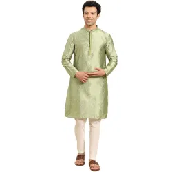 Mens Navy Blue Cotton Festive Wear Regular Fit Woven Design Kurta